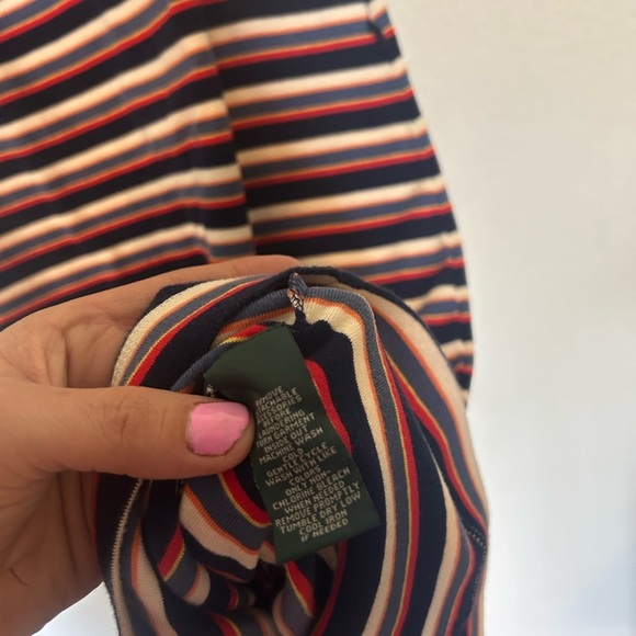 Ralph Lauren Multi Color Stripped 100% Cotton Midi Dress Button Sleeve Detail - Picture 5 of 9